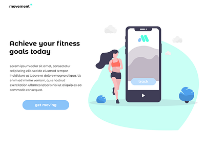 movement Landing Page design fictional fitness fitness app fitness logo icon illustration logo sports tracking ui web website