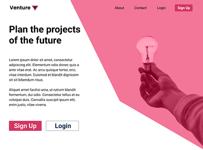 Venture Landing Page app design fictional icon logo project planning ui web website