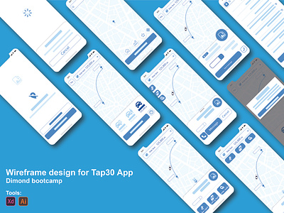 Wireframe design for Tap30 App app ui ux wireframe