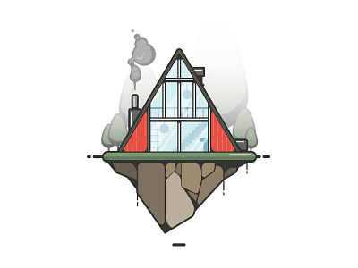 A Frame a a frame building camping vibes floating illustration outdoors