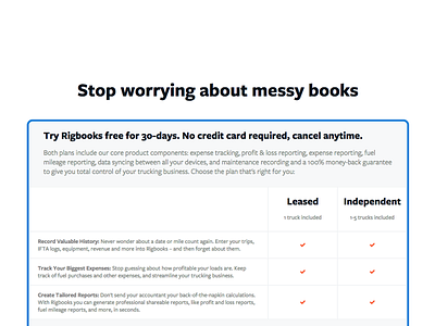 Rigbooks pricing page