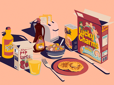 90s BREAKFAST 90s breakfast cereal colors design graphic illustration isometric juice pancakes vintage waffle