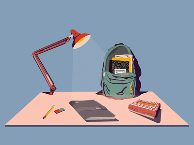 S U P P L Y backpack clean colors design desk grain illustration lamp noise notebook notes school supply simple