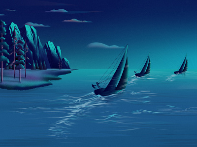 MIDNIGHT SALE art art direction blue colors design dribbble homepage illustration landscape nature sailing