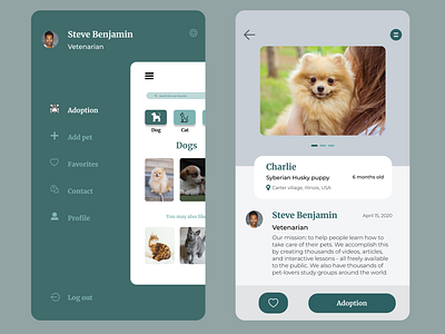 Pet adoption app application design cartoon cat daily 100 challenge dailyui dog illustration pets