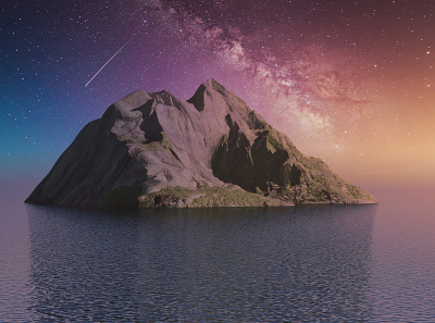 The Island at Night 3d aesthetic alone island lonely nature ocean sea sky stars