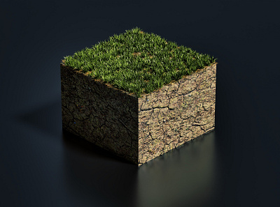 Soil Cube 3d aesthetic box dark design grass green illustration logo minecraft real soil
