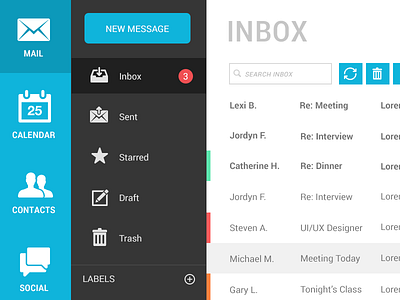 Email Dashboard app blue clean email flat mail minimal ui user interface ux web
