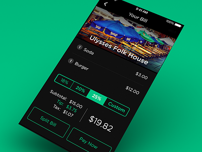 Dash - Bill app black clean green iphone mobile pay restaurant ui user interface ux