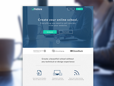 Fedora Online Education blue clean education flat green home splash ui ux web website