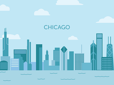 Chicago app blue buildings chicago city clean clouds flat illustration sky skyline ui
