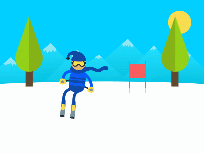Skiing animation blue flat gif motion ski skier skiing slopes snow sun winter