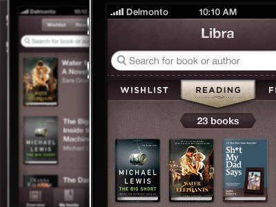 Libra iPhone App app book design free gui iphone shelf ui wood