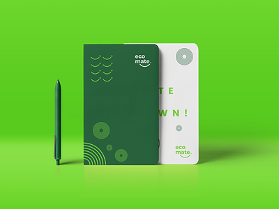 Notebook Design - Eco Mate a4 size brand design branding design ecomate flat green identity branding logo logo design minimal notebook notebook design pen
