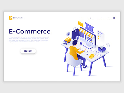 E-Commerce Isometric Landing Page Concept character ecommerce ecommerce shop illustrator isometric landing page online shop vector vector art vector illustration webdesign