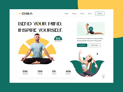 Yoga Website header Design creative creative header fit fitness header health healthy meditation relax rest sport training trendy design trendy header ui ux web yoga