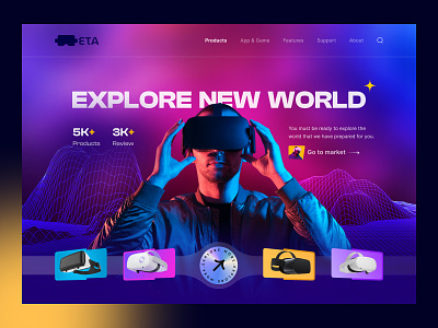 VR Headset Website Header Design creative header futuristic landing page landing page design metaverse trend2023 ui design virtual reality virtual world vr vr header vr landing page vr3d web design