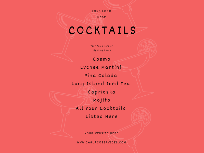 Cocktail Menu Design branding social media cost effective advertising customer service menu design graphic design menus