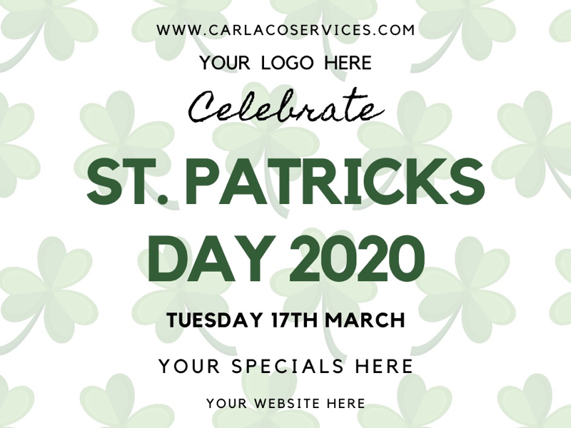 St. Patrick's Day Advertising Template events promotions specials menu graphics design menu design st.pats menu st. patricks day