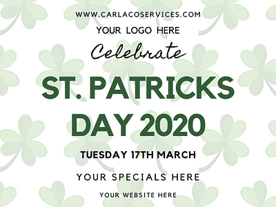 St. Patrick's Day Advertising Template events graphics design menu menu design promotions specials st. patricks day st.pats menu