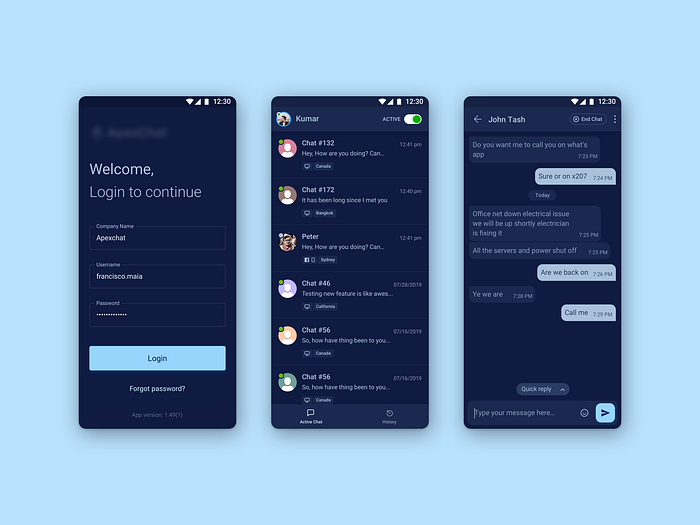 Chat App for Website Visitor - Dark Theme by Dfirst on Dribbble