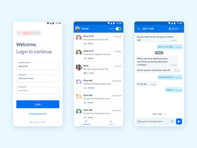 Chat App for Website Visitor - Light Theme android app chat chat window clean design gaurav interaction kumar light theme list login ui uidesign ux