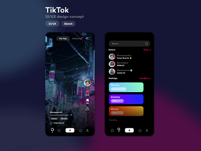 TikTok App Concept Refresh app app design concepts dark mode design flat icon minimal mobile ui ui uiux ux