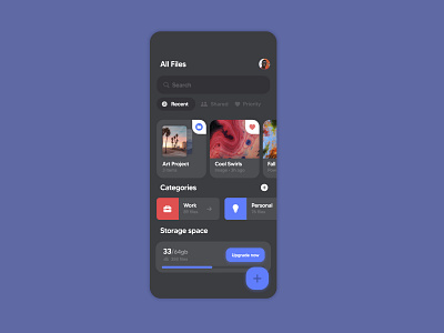 Files mobile UI - concept app app design cloud concepts dark mode dark ui design files flat minimal mobile ui ui uiux ux