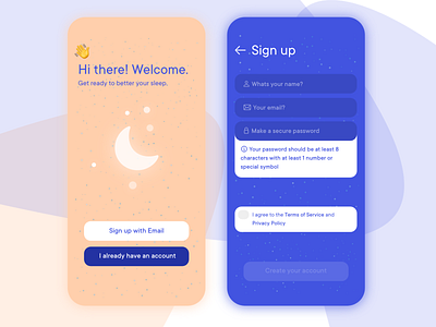 Sleep tracking app signup app app design concepts design flat icon minimal mobile ui sleep ui uiux ux