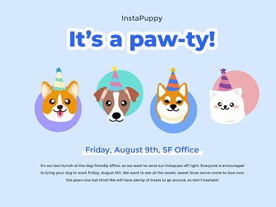 InstaPuppy party 2d branding cute design dog illustration flyer illustration puppy
