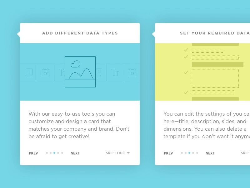 Guided Tour cards product saas guided tour