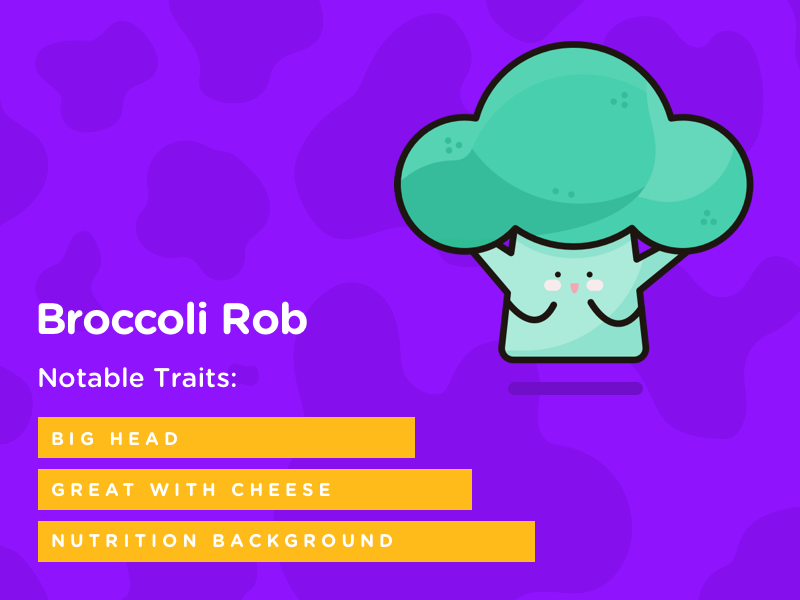 Broccoli Rob - Character Card purple broccoli campaign illustration vegetables