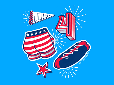 4TH of JULY 💦🌭☀️ 4thofjuly america blue design fireworks illustration independence day numbers red star sticker stripes tattoo type typography united states white