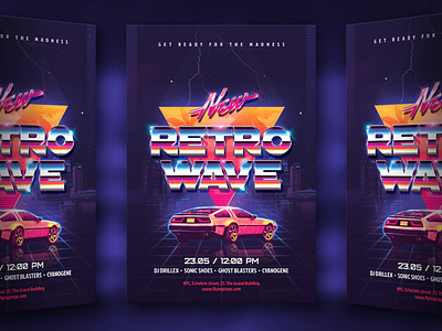 Retrowave Party Flyer Synthwave