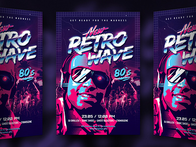 New Retro Wave Party Flyer 80s arnold beach eighties flyer future futuresynth music neon new outrun party retro retrowave synth synthwave t800 terminator wave