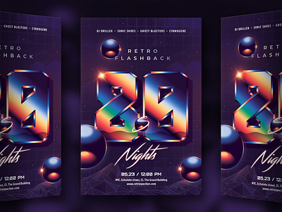 80`s Night Retro Flashback Party Flyer 80`s 80s awesome eighties flyer future futuresynth invite music neon new outrun party retro retrowave synth synthwave wave