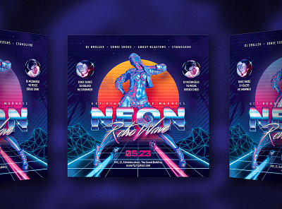 Neon Retrowave 80s Party Flyer 80`s 80s eighties flyer future futuresynth girl invite music neon new outrun party retro retrowave sexy sexy girl synth synthwave wave