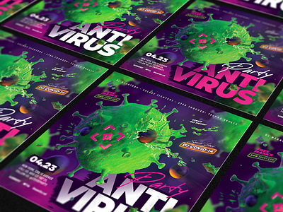 Antivirus Party Flyer anti antivirus bullet covid covid19 event fight flyer green pandemic party shoot virus