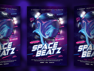 Space Beatz Party Flyer 3d astro astronaut beats beatz cosmonaut flyer gum helmet neon party space spaceman universe