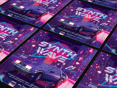 Synth Wave Party Flyer 80`s 80s back car city delorean eighties flyer future futuresynth new outrun party retro retrowave synth synthwave vapor vaporwave wave