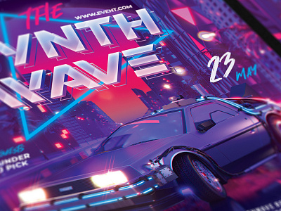 Synth Wave Party Flyer 80`s 80s back car city delorean eighties flyer future futuresynth new outrun party retro retrowave synth synthwave vapor vaporwave wave