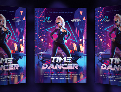 Time Dancer Synthwave Retrowave 80s 80`s 80s back city delorean eighties flyer future girl new outrun party pretty retro retrowave sexy synth synthwave vapor vaporwave