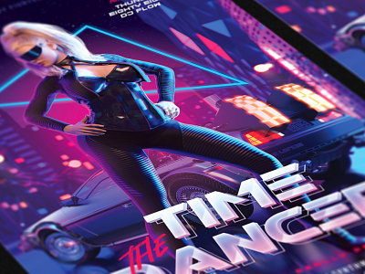 Time Dancer Synthwave Retrowave 80s 80`s 80s back city delorean eighties flyer future girl new outrun party pretty retro retrowave sexy synth synthwave vapor vaporwave