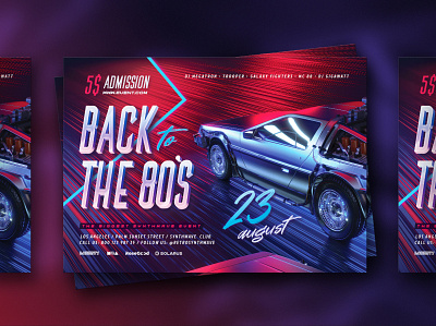 Back to the 80s Party Flyer 80`s 80s back city delorean eighties flyer future girl outrun party pretty retro retrowave sexy synth synthwave vapor vaporwave