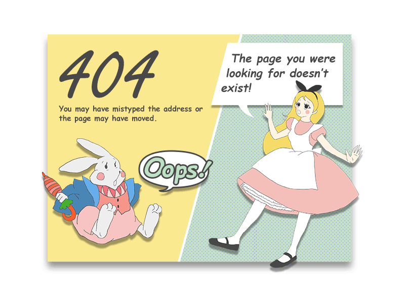 Daily UI #008 — 404 Page 404 alice card daily dailyui error illust rabbit ui ux web