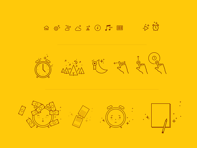 App iconography alarm app clock coachmarks icons illustration ios music settings