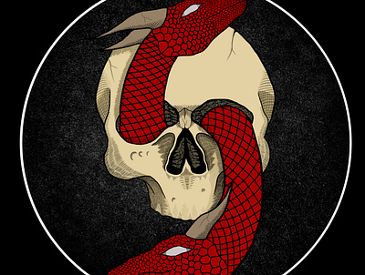 skull dragon art artwork band cover crosshatching design digital digital art hatching illustration logo