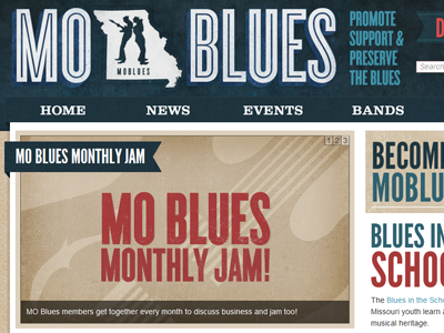 MO Blues site launch! blue blues cyclone eecms league gothic missouri ribbon texture