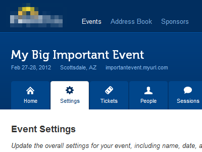 Event Admin admin control panel event icons settings tabs website