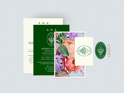 Gift certificat for floristic shop ANA Florist. branding certificate design graphic illustration mockup print design